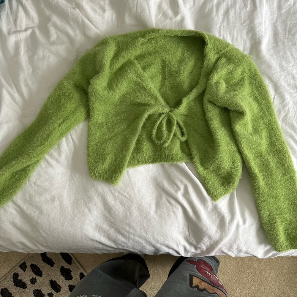 Green fuzzy crop top
